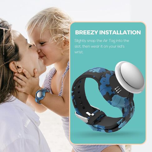 Air tag Wristband Kids(2 Pack) - Soft Silicone Air tag Bracelet for Kids - Lightweight GPS Tracker Holder Compatible with Apple Air tag Childs Watch Band Kids (Black & Navy Blue) in Kuwait