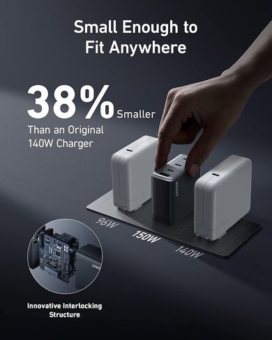150W USB C Charger, Anker 747 Charger ( GaNPrime), 4-Port Fast Compact Foldable Gan Charger for MacBook Pro/Air, iPhone 14/Pro, iPad Pro, Dell XPS 13, Galaxy S22/S21, Note 20/10+, Pixel and More in Kuwait