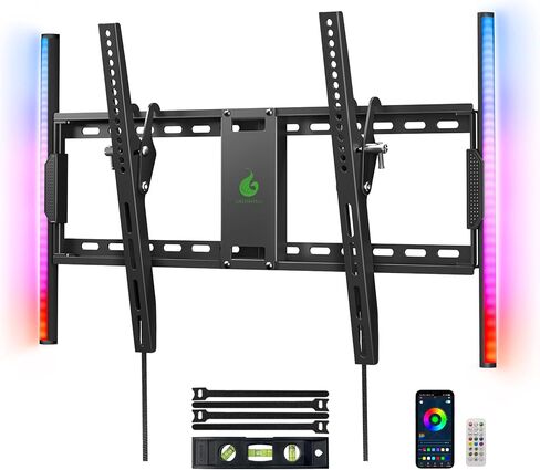 Greenstell TV Wall Mount with LED Lights, Tilt TV Mount for 37"-75" Flat/Curved TVs, Low Profile Wall Mount TV Bracket Fit 16"-24" Stud, Max VESA 600x400mm, Holds up to 132lbs in Kuwait