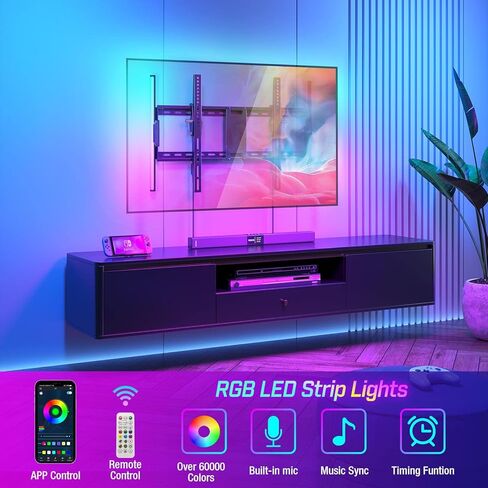 Greenstell TV Wall Mount with LED Lights, Tilt TV Mount for 37"-75" Flat/Curved TVs, Low Profile Wall Mount TV Bracket Fit 16"-24" Stud, Max VESA 600x400mm, Holds up to 132lbs in Kuwait