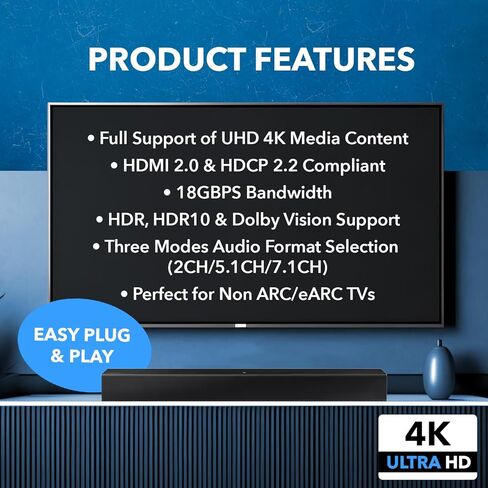 OREI eARC 4K 60Hz Dolby Atmos Audio Extractor Switch with 3 Inputs - Connect ARC/eARC Soundbar. HDMI 2.0 and HDCP 2.2 Compliant - CEC Pass Through - HDR, Dolby Vision and HDR10 Support (HDA-934) in Saudi Arabia