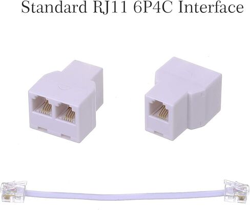 فيكال كيبل مقسم جوال ار جيه 11، محول فرع للهاتف، كيبل تمديد مقسم للهاتف RJ11 6P4C ذكر-2 انثى مقبس جوال بيفوركون كيبل تمديد (قطعتين، ابيض) in Kuwait
