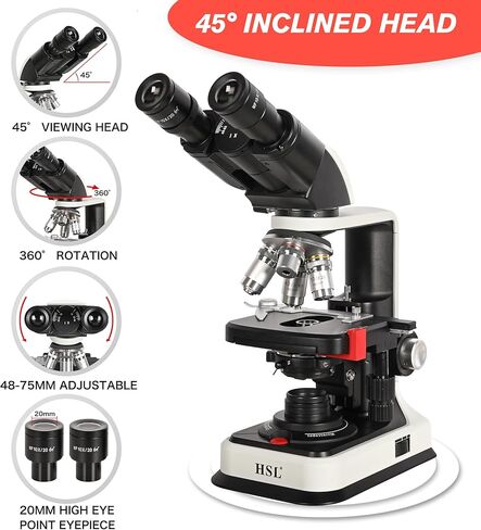HSL 40X-2500X مجهر مركب ثنائي العينين احترافي، كاميرا 3 ميجابكسل مجاهر إلكترونية للبالغين، مجهر مختبر بيولوجي 1000x 400X مكثف رقمي للمرحلة الميكانيكية in Kuwait