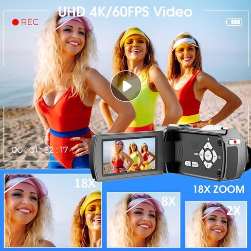 كاميرا فيديو 4K كاميرا تسجيل فيديو بدقة 48 ميجابكسل UHD لليوتيوب، كاميرا فيديو للأطفال، 18X تكبير 3 بوصات شاشة IPS ومسجل كاميرا مع ميكروفون لاسلكي Lavalier، جهاز تحكم عن بعد، بطاريتان، بطاقة 64 جيجابايت in Kuwait