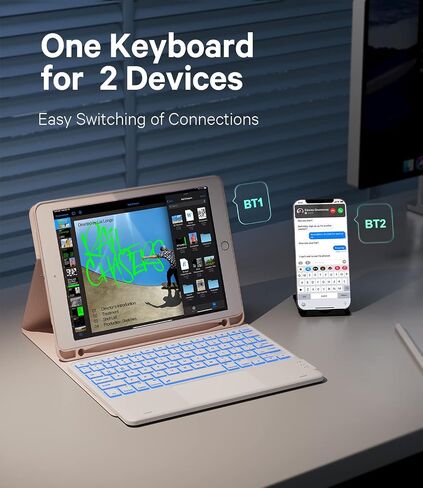 حافظة GreenLaw iPad 9.7 بوصة مع لوحة مفاتيح، iPad الجيل السادس (2018)، iPad الجيل الخامس (2017)، iPad Air 2 (2014)، 7 ألوان خلفية، تدعم جهازين BT، لوحة مفاتيح تعمل باللمس لجهاز iPad Pro 9.7، أزرق in Kuwait