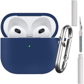 Geeice Airpods 3rd Generation Case with Cleaner kit, 2 in 1 Soft Silicone 2021 AirPods 3 Full Protective Cases Cover with Cleaning Pen and Keychain for Women Men Front LED Visible, Black