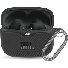 YIPINJIA for JBL Tune 230NC TWS Case Cover, Silicone Protective Portable Scratch Shock Resistant Cover ONLY Compatible with JBL 230NC Earbuds Charging Case with Carabiner(Black)