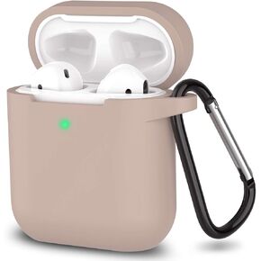 حافظة AirPods، غطاء حماية كامل من السيليكون لملحقات AirPods متوافق مع Apple AirPods 1&2 حافظة شحن لاسلكية وسلكية (مصباح LED أمامي مرئي)، أسود in Kuwait