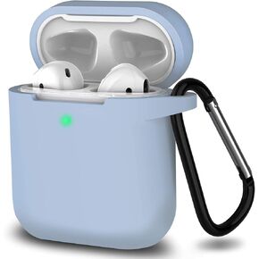 حافظة AirPods، غطاء حماية كامل من السيليكون لملحقات AirPods متوافق مع Apple AirPods 1&2 حافظة شحن لاسلكية وسلكية (مصباح LED أمامي مرئي)، أسود in Kuwait