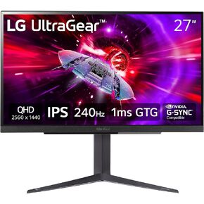 LG 27" UltraGear QHD (2560x1440) Gaming Monitor, 240Hz, 1ms, VESA DisplayHDR 400, G-SYNC and AMD FreeSync Premium, HDMI 2.1, DisplayPort, 4-Pole HP Out DTS HP:X, Tilt/Height/Pivot Stand, Black in Kuwait