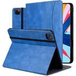 HFcoupe iPad Pro 12.9 Case 6th Generation 2022 / 5th Gen 2021, 12.9 Inch iPad Pro case with Pencil Holder and Pocket, Multiple Angles Viewing Flip Cover Protective Folio Auto Sleep/Wake - Blue