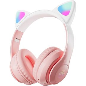 TOKANI Wireless Headphones with Microphone, Over-Ear Bluetooth Cat Ear Headphones for Kids Teens Adults Girls Women (Pink)