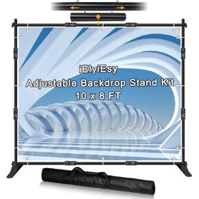 iElyiEsy Backdrop Banner Stand, 8x8FT Heavy Duty Adjustable Step and Repeat Stand with Carrying Bag for Parties Photo Booth Trade Show