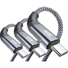 كابل USB من النوع C شحن سريع 3.1 أمبير [3 عبوات، 10 أقدام + 6.6 أقدام + 3.3 أقدام]، شاحن Sweguard USB-A إلى USB-C سلك مجدول من النايلون لهاتف Samsung Galaxy S21 S20 S10 S9 S8 Plus، Note 20 10 9 8 7، A71 A51 A32، إل جي، موتو، PS5-رمادي in Kuwait