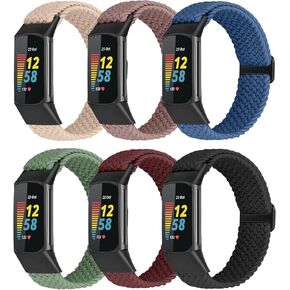 ShuYo Braided Stretchy Solo Loop Bands Compatible With Fitbit Charge 5/Fitbit Charge 6 for Women Men Nylon Elastic Straps Wristbands for Fitbit Charge 5/ Charge 6(6 Pack)