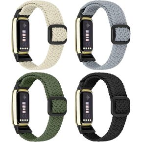 4 Pack Adjustable Elastic Braided Sport Bands Compatible with Fitbit Luxe/Luxe Special Edition, Soft Loop Stretchy Straps Replacement Wristbands for Women Men