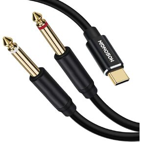 HOSONGIN USB C to 1/4" Audio Cable, Type-C to Dual 6.35mm TS Splitter for iPhone, MacBook, Galaxy, Mixer, Amp, Speaker, 6 Feet in Kuwait