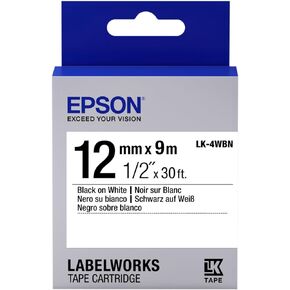 خرطوشة شريط Epson LabelWorks القياسية LK (يستبدل LC) ~1/2" أسود على أبيض (LK-4WBN) - للاستخدام مع طابعات ملصقات LabelWorks LW-300، LW-400، LW-600P وLW-700 in Kuwait
