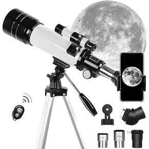 تلسكوب للأطفال والمبتدئين - فتحة 70 مم 400 مم - تلسكوب انكسار فلكي من الألف إلى الياء للبالغين المبتدئين، مع حقيبة حمل، محول هاتف وجهاز تحكم عن بعد لاسلكي، هدايا علم الفلك للأطفال in Kuwait