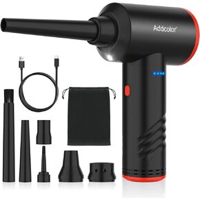 Compressed Air Duster 6000mAh Battery - Electric Air Duster Addcolor AD-38 Keyboard Cleaner for Office-3 Adjustable Wind Speeds with LED Light, Cordless & Reusable Canned Air Duster for Computers