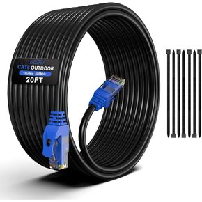 300FT Cat6 Outdoor Ethernet Cable, In-Ground, Heavy Duty Direct Burial, 24AWG CCA Patch Cord, POE, UTP, Waterproof, LLDPE UV Resistant, Network, Internet, LAN, Cat 6 Cable 300 Feet with 25 Cable Ties in Kuwait