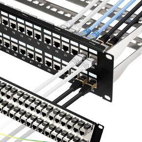 لوحة التصحيح Rapink 48 منفذ Cat6A مع دعم Keystone 10G المضمن، لوحة تصحيح المقرنة STP محمية 19 بوصة مع شريط خلفي قابل للإزالة، لوحة تصحيح الشبكة 1U لـ Cat7، Cat6، Cat6A، Cat5e in Kuwait