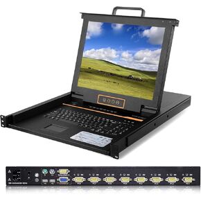 وحدة تحكم التبديل في جي ايه KVM 8 منافذ من كينان مع شاشة TFT LCD مقاس 17 بوصة TFT مقاس LCD، لوحة مفاتيح تعمل باللمس، 1280×1024@60Hz، مجموعة أدراج 1U KVM مع كابلات VGA/USB in Kuwait