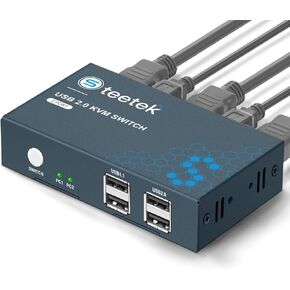 HDMI KVM Switch 1 شاشات 2 جهاز كمبيوتر مع 4 منافذ USB 2.0، يدعم UHD 4K @ 30 هرتز، مفتاح KVM 2 منفذ بواسطة زر التبديل، 2 كابلات USB متضمنة in Kuwait