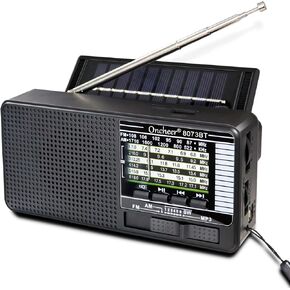 Oncheer Portable FM/AM/SW Radio, Build-in Bluetooth Speaker, Powered by Rechargeable Battery with Solar Panel for Charging, Emergency LED Light, Stretch Antenna, Support TF Card USB Mp3 Player in Kuwait