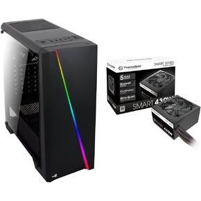 برج متوسط ​​AeroCool Cylon RGB مع نافذة جانبية من الأكريليك، أسود وذكي 430 وات 80+ طاقة مستمرة سوداء ATX 12V V2.3/EPS 12V مصدر طاقة PFC نشط PS-SPD-0430NPCWUS-W in Kuwait
