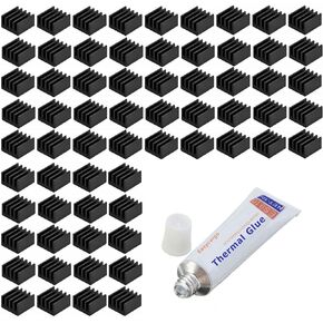 Easycargo 100pcs VRM 9mm Heatsink Kit + 10g لاصق حراري سيليكون لاصق، مبرد صغير صغير بالوعة الحرارة لتبريد VRM GPU اللوحة الأم السائر سائق MOSFET منظمات الجهد الكهربي 9 مم × 9 مم × 5 مم in Kuwait