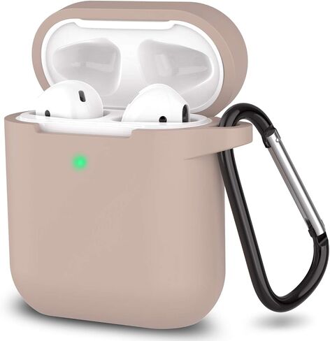 حافظة AirPods، غطاء حماية كامل من السيليكون لملحقات AirPods متوافق مع Apple AirPods 1&2 حافظة شحن لاسلكية وسلكية (مصباح LED أمامي مرئي)، أسود in Kuwait