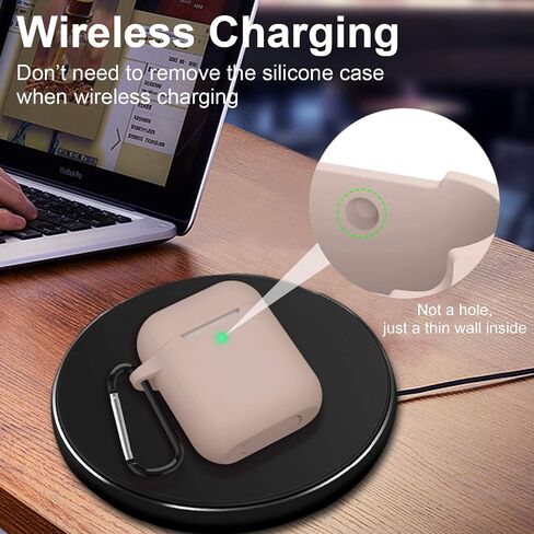 حافظة AirPods، غطاء حماية كامل من السيليكون لملحقات AirPods متوافق مع Apple AirPods 1&2 حافظة شحن لاسلكية وسلكية (مصباح LED أمامي مرئي)، أسود in Kuwait