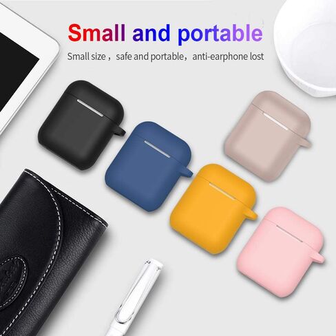 حافظة AirPods، غطاء حماية كامل من السيليكون لملحقات AirPods متوافق مع Apple AirPods 1&2 حافظة شحن لاسلكية وسلكية (مصباح LED أمامي مرئي)، أسود in Kuwait