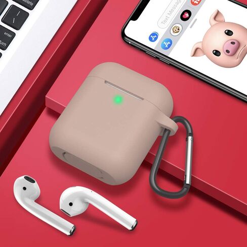 حافظة AirPods، غطاء حماية كامل من السيليكون لملحقات AirPods متوافق مع Apple AirPods 1&2 حافظة شحن لاسلكية وسلكية (مصباح LED أمامي مرئي)، أسود in Kuwait