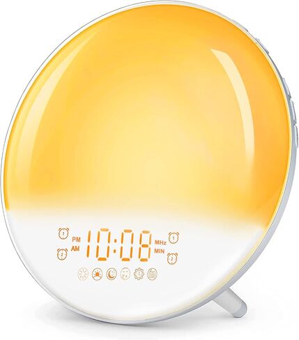 Wake Up Light Sunrise Alarm Clock for Heavy Sleepers Adults, Kids, Teens, Bedroom, with Sunrise/Sunset Simulation, Dual Alarms, FM Radio, Snooze, 7 Natural Sounds/Colors, Ideal Gift in Kuwait