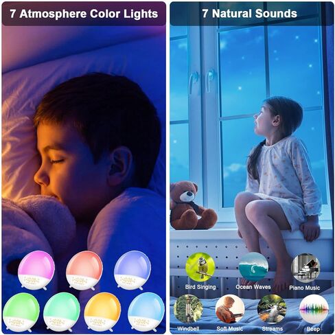 Wake Up Light Sunrise Alarm Clock for Heavy Sleepers Adults, Kids, Teens, Bedroom, with Sunrise/Sunset Simulation, Dual Alarms, FM Radio, Snooze, 7 Natural Sounds/Colors, Ideal Gift in Kuwait