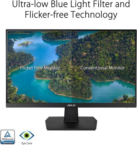 شاشة كمبيوتر ASUS 23.8 بوصة عالية الدقة بالكامل، 1080 بكسل، HDMI، VGA، العناية بالعين، زاوية عرض واسعة 178 درجة - VA249HE، أسود in Kuwait