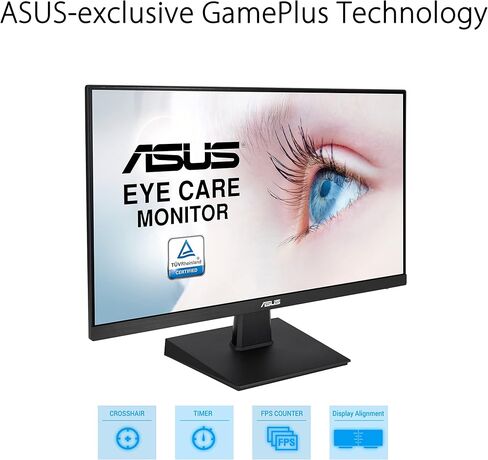 شاشة كمبيوتر ASUS 23.8 بوصة عالية الدقة بالكامل، 1080 بكسل، HDMI، VGA، العناية بالعين، زاوية عرض واسعة 178 درجة - VA249HE، أسود in Kuwait