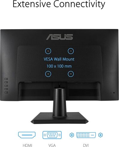 شاشة كمبيوتر ASUS 23.8 بوصة عالية الدقة بالكامل، 1080 بكسل، HDMI، VGA، العناية بالعين، زاوية عرض واسعة 178 درجة - VA249HE، أسود in Kuwait