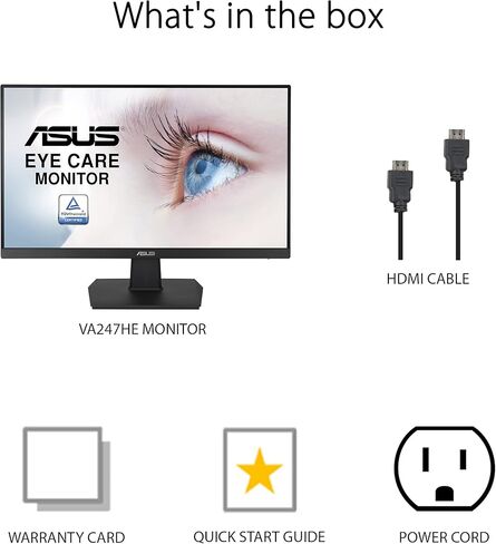 شاشة كمبيوتر ASUS 23.8 بوصة عالية الدقة بالكامل، 1080 بكسل، HDMI، VGA، العناية بالعين، زاوية عرض واسعة 178 درجة - VA249HE، أسود in Kuwait