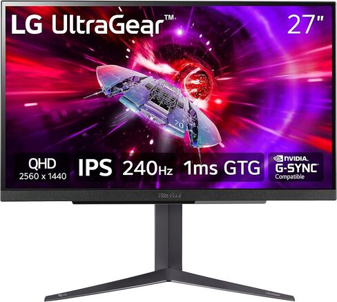 LG 27" UltraGear QHD (2560x1440) Gaming Monitor, 240Hz, 1ms, VESA DisplayHDR 400, G-SYNC and AMD FreeSync Premium, HDMI 2.1, DisplayPort, 4-Pole HP Out DTS HP:X, Tilt/Height/Pivot Stand, Black in Saudi Arabia