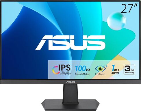 ASUS 27 Inch Monitor - 1080P, IPS, Full HD, Frameless, 100Hz, 1ms, Adaptive-Sync, for Working and Gaming, Low Blue Light, Flicker Free, HDMI, VESA Mountable, Tilt - VA27EHF,Black in Saudi Arabia