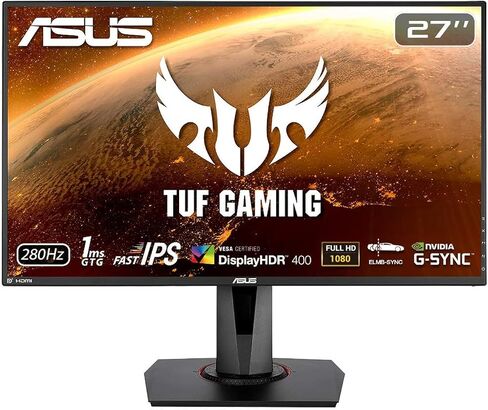 شاشة ASUS TUF Gaming VG279QM مقاس 27 بوصة بتقنية HDR، بدقة 1080 بكسل عالية الدقة (1920 × 1080)، IPS سريعة، 280 هرتز، متوافقة مع G-SYNC، مزامنة ضبابية الحركة المنخفضة للغاية (ELMB SYNC)، 1 مللي ثانية، DisplayHDR 400، أسود in Saudi Arabia
