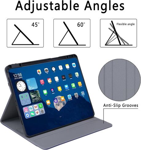 حافظة HFcoupe iPad Pro 12.9 الجيل السادس 2022 / الجيل الخامس 2021، حافظات iPad Pro مقاس 12.9 بوصة مع حامل قلم رصاص وجيب، غطاء قلاب لرؤية زوايا متعددة وغطاء حماية قابل للطي للنوم/الاستيقاظ التلقائي، أسود in Saudi Arabia
