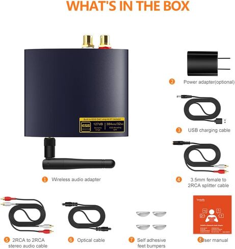 1Mii DS200Pro Bluetooth 5.3 Receiver for Home Stereo, HiFi Wireless Audio Adapter with LDAC, Built-in DAC, Long Range, Optical & RCA Outputs in Kuwait