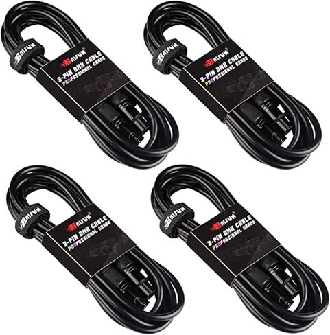 كابل DMX بطول 10 أقدام Baisun 3 دبوس إشارة XLR ذكر إلى أنثى لمصابيح دي جي (4 حزم) in Kuwait