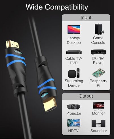 كابل BlueRigger 4K HDMI بطول 50 قدمًا (4K 30 هرتز، HDR10، تصنيف CL3 داخل الجدار، سرعة عالية، HDCP2.2، eARC) - كابل HDMI طويل متوافق مع المسرح المنزلي، HDTV، وحدات تحكم الألعاب، أجهزة البث in Saudi Arabia