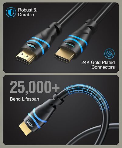 كابل BlueRigger 4K HDMI بطول 50 قدمًا (4K 30 هرتز، HDR10، تصنيف CL3 داخل الجدار، سرعة عالية، HDCP2.2، eARC) - كابل HDMI طويل متوافق مع المسرح المنزلي، HDTV، وحدات تحكم الألعاب، أجهزة البث in Saudi Arabia