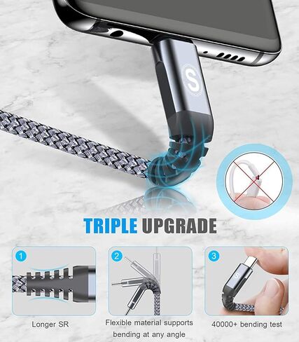 كابل USB من النوع C شحن سريع 3.1 أمبير [3 عبوات، 10 أقدام + 6.6 أقدام + 3.3 أقدام]، شاحن Sweguard USB-A إلى USB-C سلك مجدول من النايلون لهاتف Samsung Galaxy S21 S20 S10 S9 S8 Plus، Note 20 10 9 8 7، A71 A51 A32، إل جي، موتو، PS5-رمادي in Kuwait